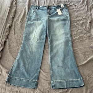 Blue Flare Wide Leg Jeans with Vintage Wash